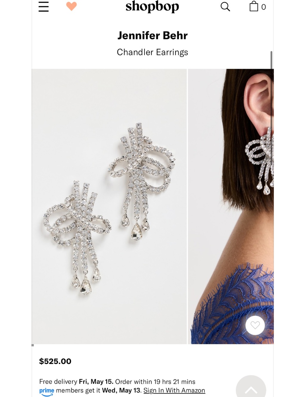 Jennifer Behr Crystal Bow Drop Chandler Earrings in Silver